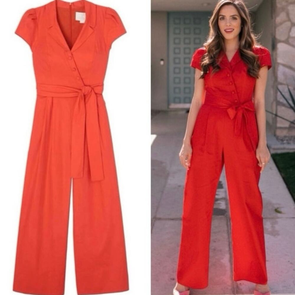Gal Meets Glam Camille Belted Jumpsuit In Red